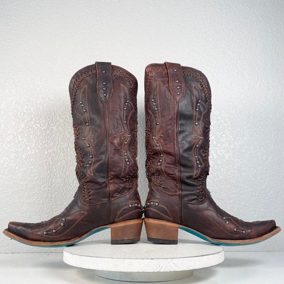 Lane COSSETTE Cowgirl Western Boots 10 Brown Leather Mid Calf Cowboy Snip Toe - Picture 7 of 10